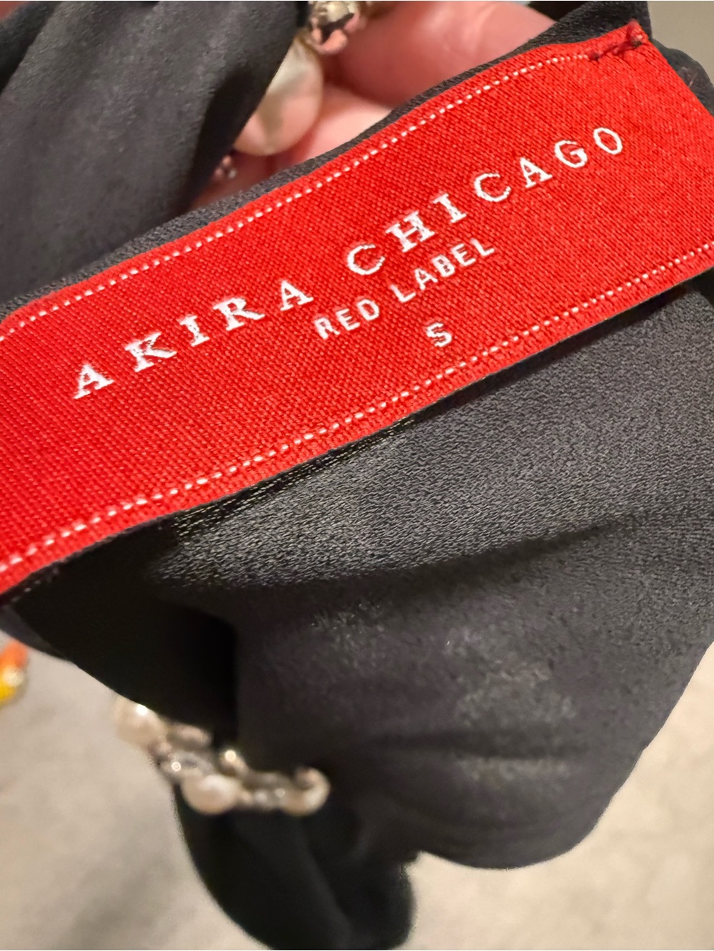 AKIRA Chicago Red Label Black Dress with Pearl & Crystal Collar Size S - Picture 4 of 4